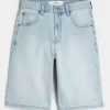 Super Baggy-Jeansshorts mit Würfelgrafik in heller Waschung