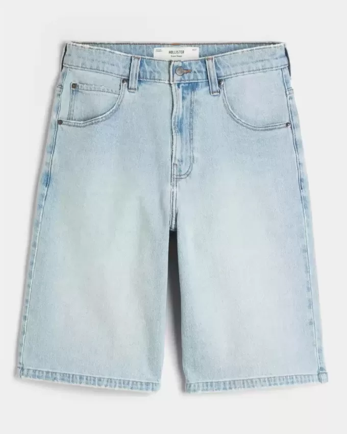 Super Baggy-Jeansshorts mit Würfelgrafik in heller Waschung