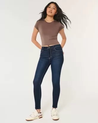 Superenge Jeans mit hoher Taille und dunkler Waschung
