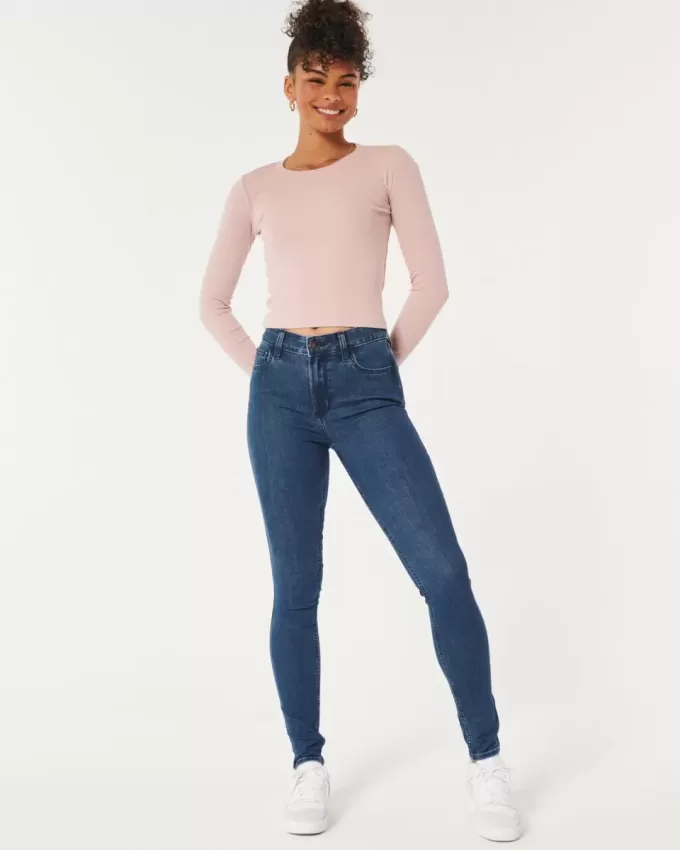 Superenge Jeans mit hoher Taille und dunkler Waschung
