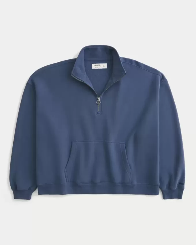 Sweatshirt mit rechteckiger Passform und Viertelreißverschluss