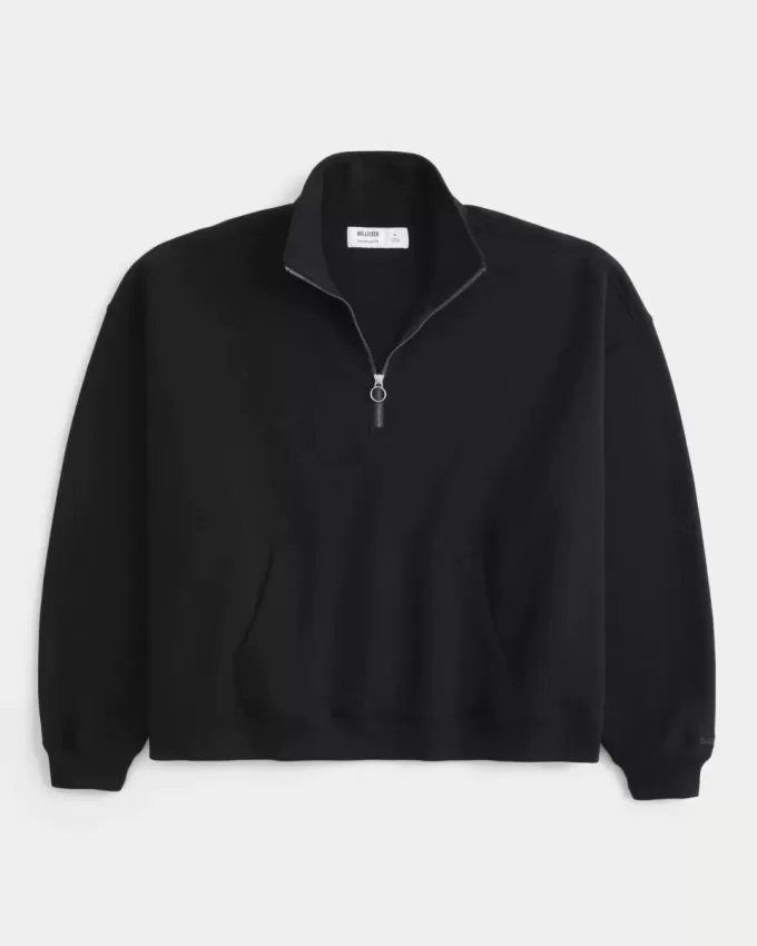 Sweatshirt mit rechteckiger Passform und Viertelreißverschluss Sweatshirt mit rechteckiger Passform und Viertelreißverschluss