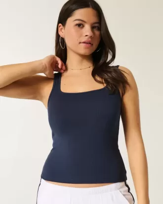 Tanktop mit eckigem Ausschnitt aus geripptem, nahtlosem Stoff