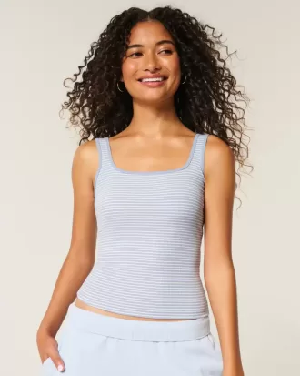 Tanktop mit eckigem Ausschnitt aus geripptem, nahtlosem Stoff