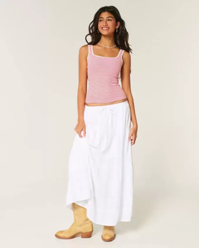Tanktop mit eckigem Ausschnitt aus geripptem, nahtlosem Stoff