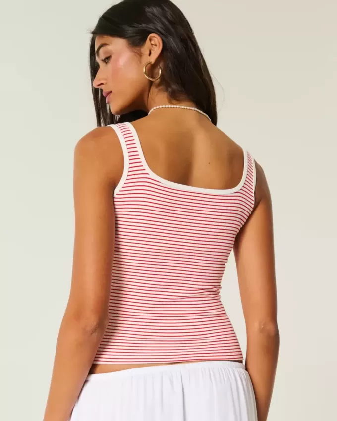 Tanktop mit eckigem Ausschnitt aus geripptem, nahtlosem Stoff