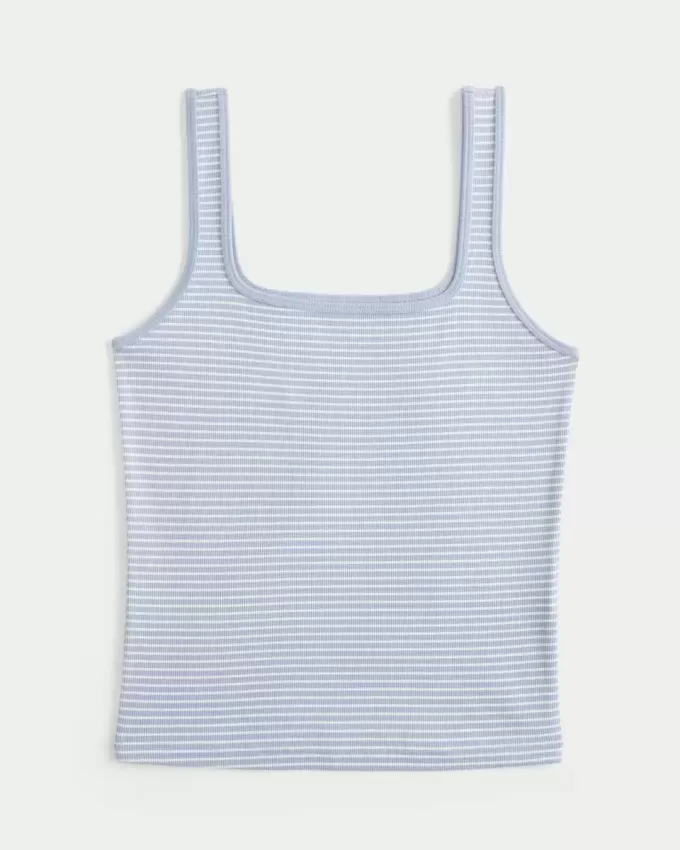 Tanktop mit eckigem Ausschnitt aus geripptem, nahtlosem Stoff Tanktop mit eckigem Ausschnitt aus geripptem, nahtlosem Stoff