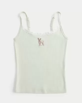 Tanktop mit Spitzenbesatz und Hirsch-Grafik