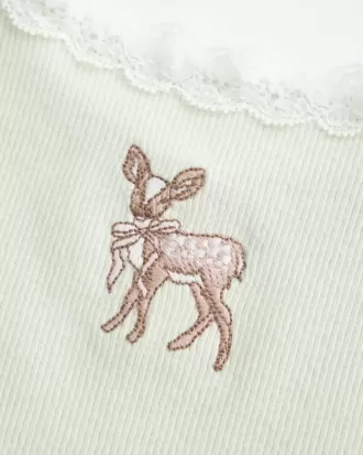 Tanktop mit Spitzenbesatz und Hirsch-Grafik