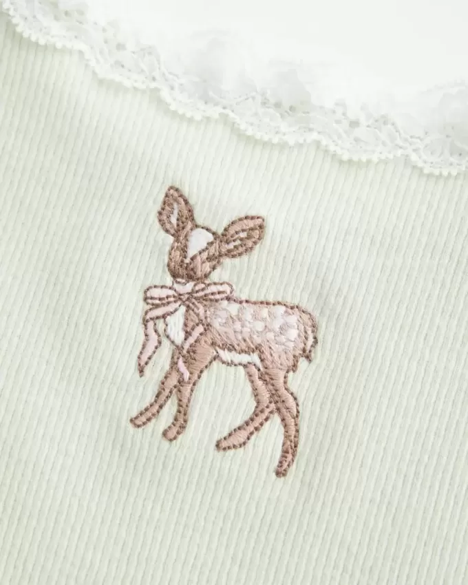 Tanktop mit Spitzenbesatz und Hirsch-Grafik