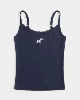 Tanktop mit Spitzenbesatz und Hundegrafik