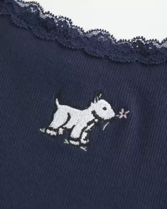 Tanktop mit Spitzenbesatz und Hundegrafik