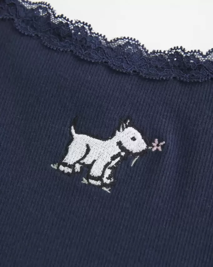Tanktop mit Spitzenbesatz und Hundegrafik Tanktop mit Spitzenbesatz und Hundegrafik