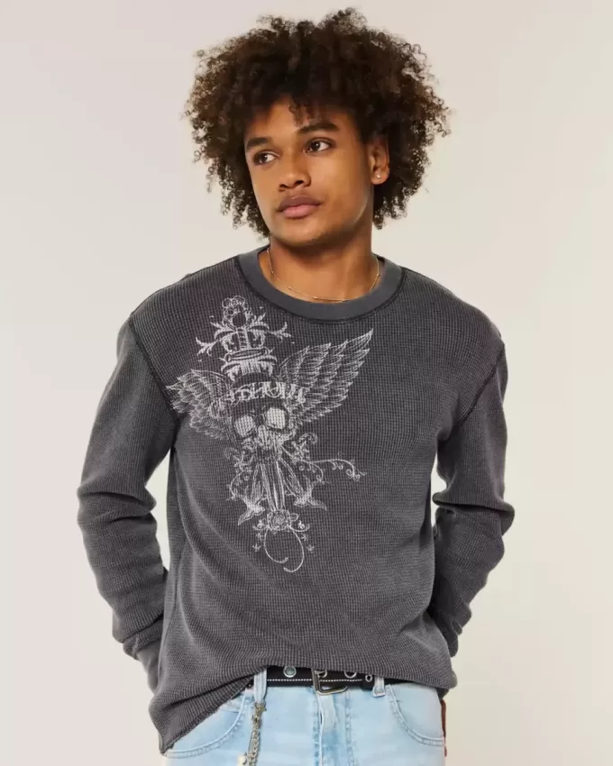 Thermo-Rundhalsshirt mit Totenkopf-Grafik