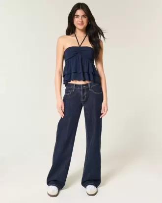 Tief sitzende Baggy-Jeans in dunkler Waschung mit Umschlagbund