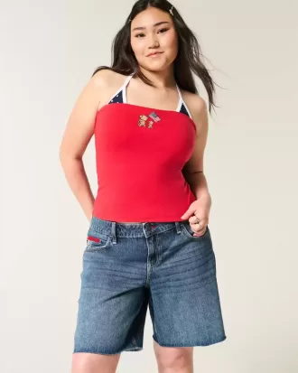 Tief sitzende Baggy-Jeans mit dunkel verwaschener amerikanischer Flaggengrafik