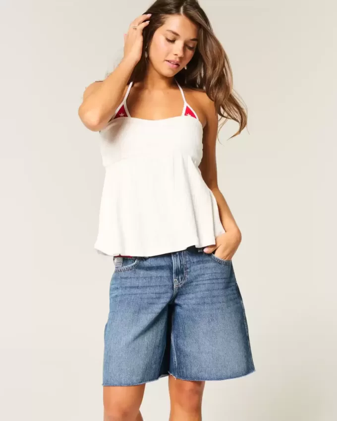 Tief sitzende Baggy-Jeans mit dunkel verwaschener amerikanischer Flaggengrafik