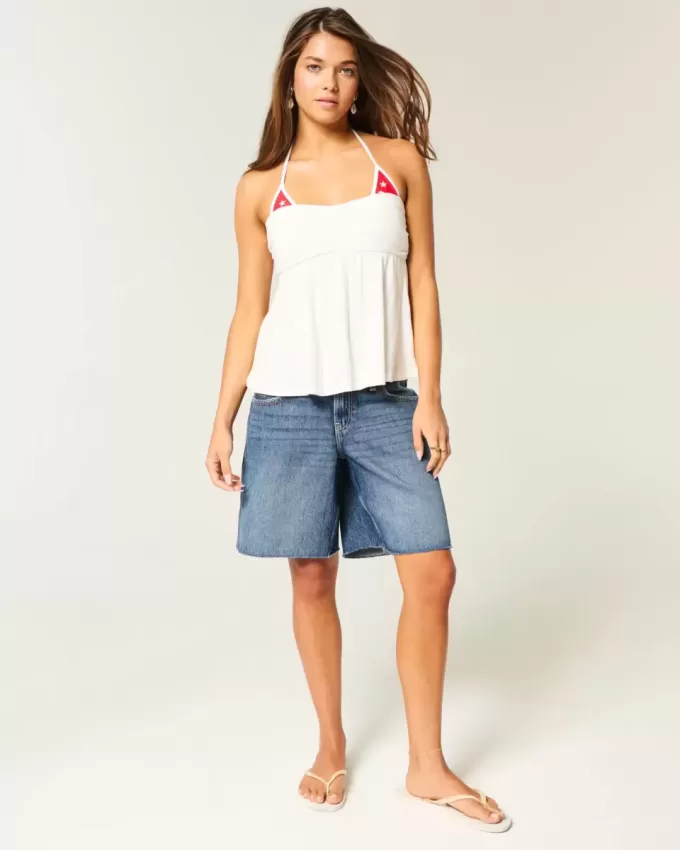 Tief sitzende Baggy-Jeans mit dunkel verwaschener amerikanischer Flaggengrafik