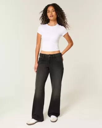 Tief sitzende Baggy-Jeans mit verstellbarer Taille in verwaschenem Schwarz