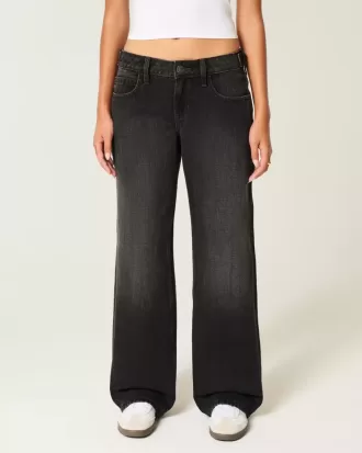 Tief sitzende Baggy-Jeans mit verstellbarer Taille in verwaschenem Schwarz
