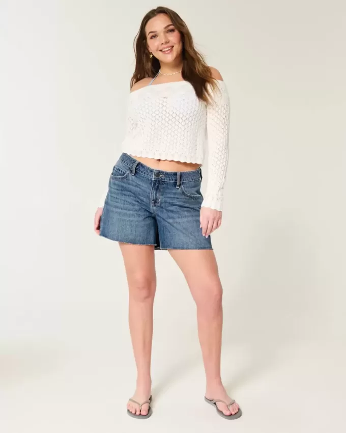 Tief sitzende Baggy-Jeansshorts in dunkler Waschung, 5 Zoll