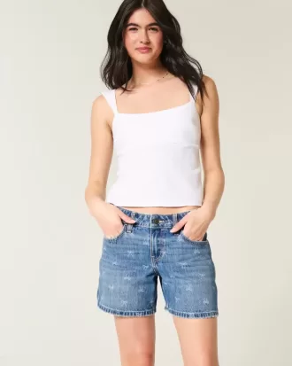 Tief sitzende Baggy-Jeansshorts mit Schleifenmuster