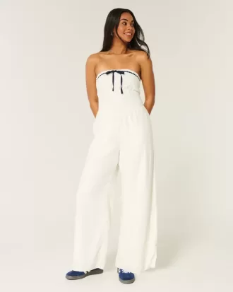 Trägerloser Jumpsuit aus Leinenmischung