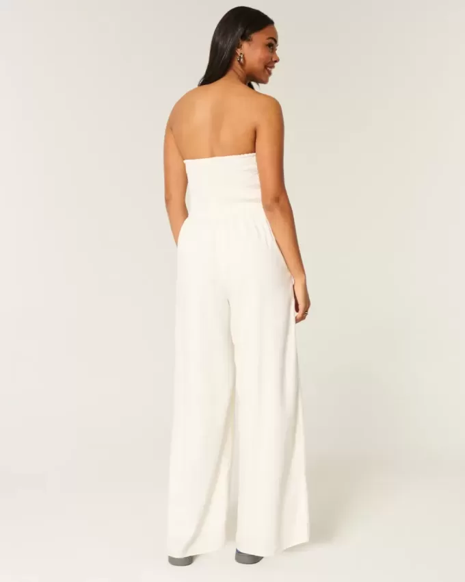 Trägerloser Jumpsuit aus Leinenmischung