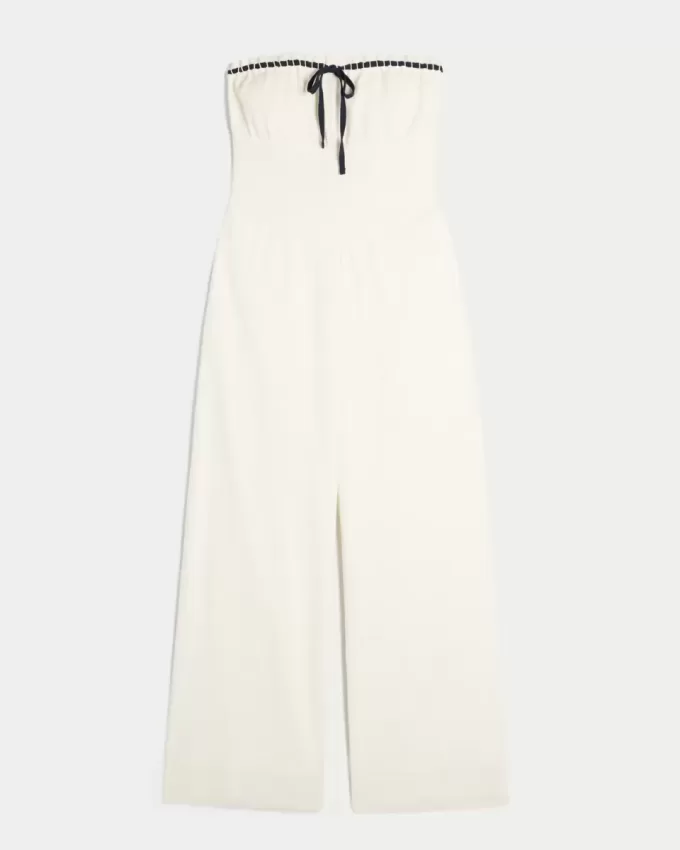 Trägerloser Jumpsuit aus Leinenmischung