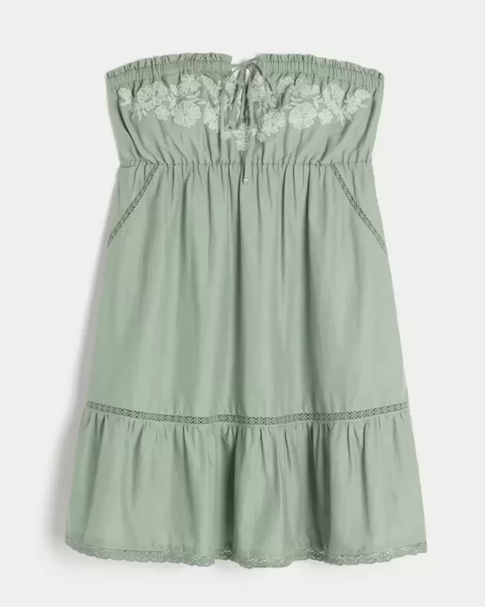 Trägerloses Babydoll-Kleid mit Stickerei