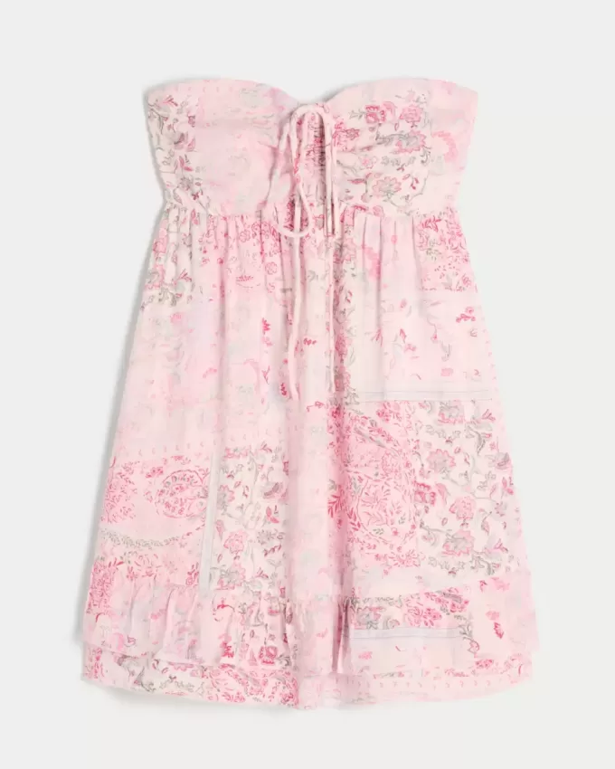 Trägerloses Babydoll-Minikleid mit Rüschen