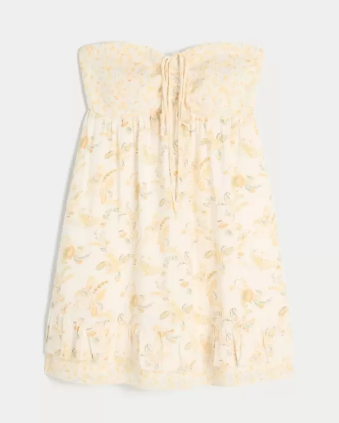 Trägerloses Babydoll-Minikleid mit Rüschen