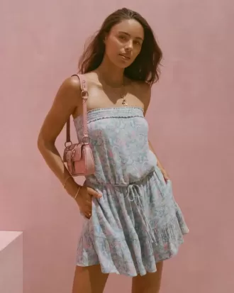 Trägerloses Blouson-Minikleid mit Kordelzug