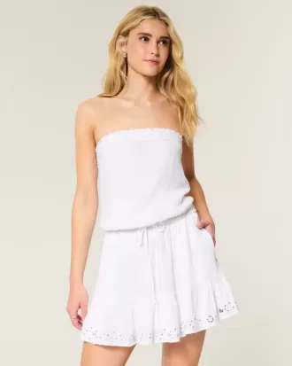 Trägerloses Blouson-Minikleid mit Kordelzug