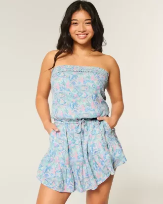 Trägerloses Blouson-Minikleid mit Kordelzug
