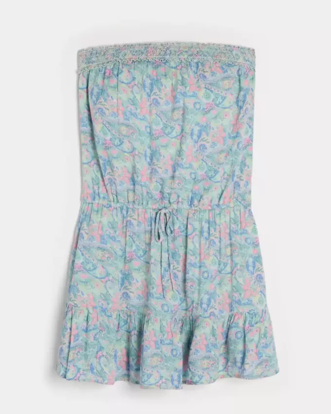 Trägerloses Blouson-Minikleid mit Kordelzug