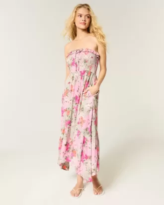 Trägerloses, gesmoktes Maxikleid