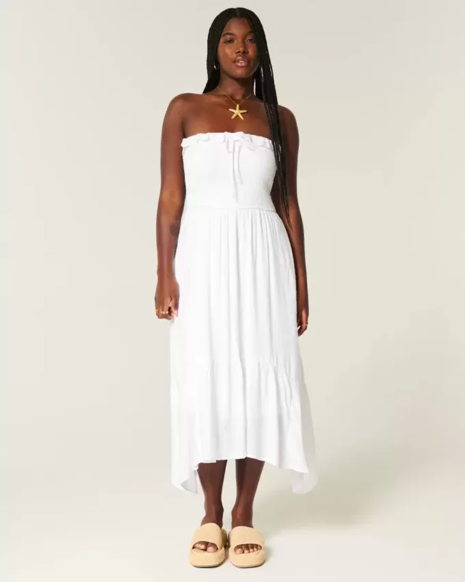 Trägerloses, gesmoktes Maxikleid