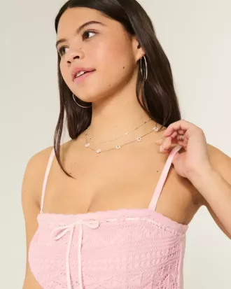 Trägerloses Maxikleid im Häkel-Stil-Mix