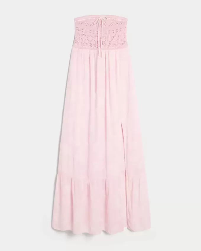 Trägerloses Maxikleid im Häkel-Stil-Mix