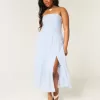 Trägerloses Maxikleid mit Stickerei