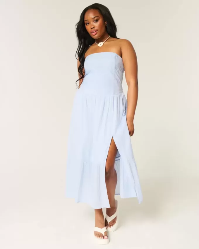 Trägerloses Maxikleid mit Stickerei
