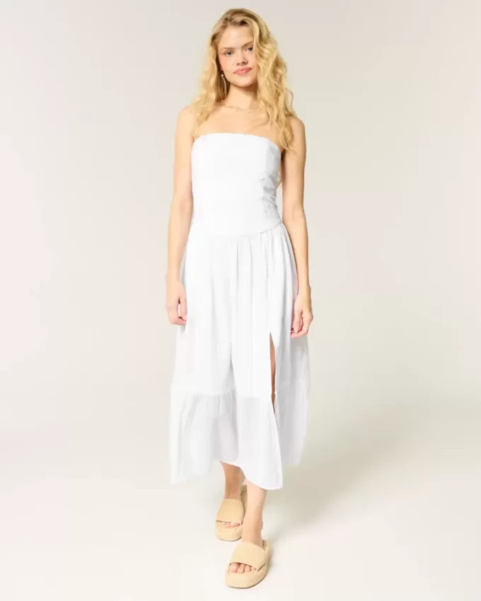 Trägerloses Maxikleid mit Stickerei Trägerloses Maxikleid mit Stickerei