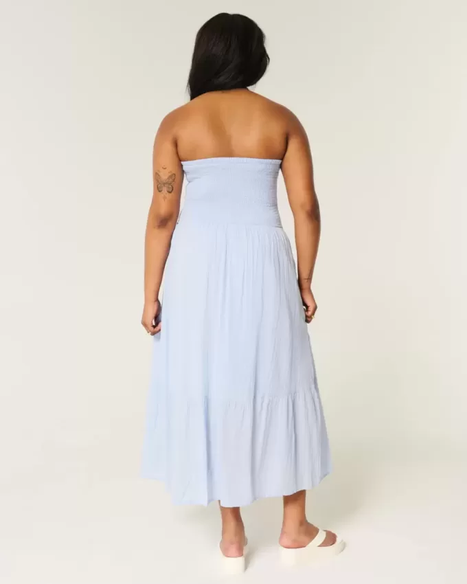 Trägerloses Maxikleid mit Stickerei