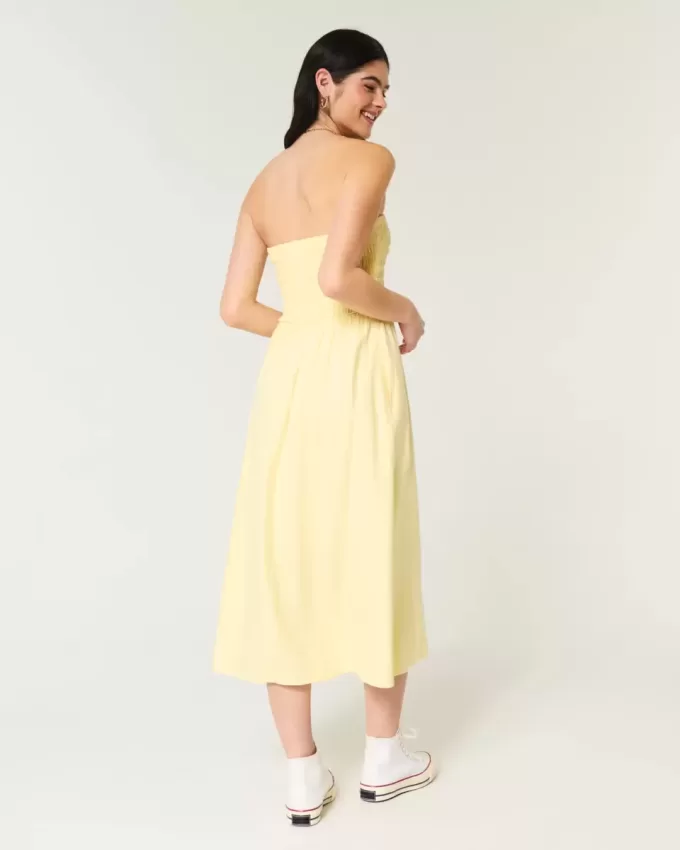 Trägerloses Midikleid aus Leinenmischung