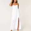 Trägerloses Midikleid mit Twist-Brust und Ösen
