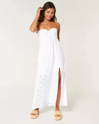 Trägerloses Midikleid mit Twist-Brust und Ösen
