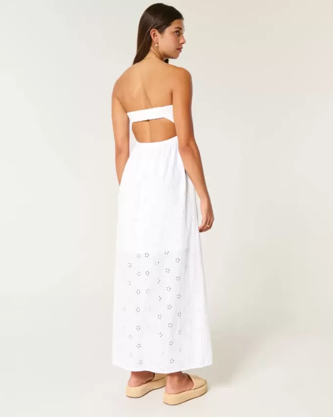 Trägerloses Midikleid mit Twist-Brust und Ösen