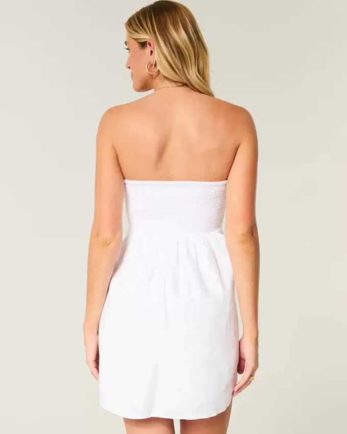Trägerloses Minikleid aus Leinenmischung