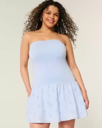 Trägerloses Minikleid aus Strickgewebe mit tiefer Taille
